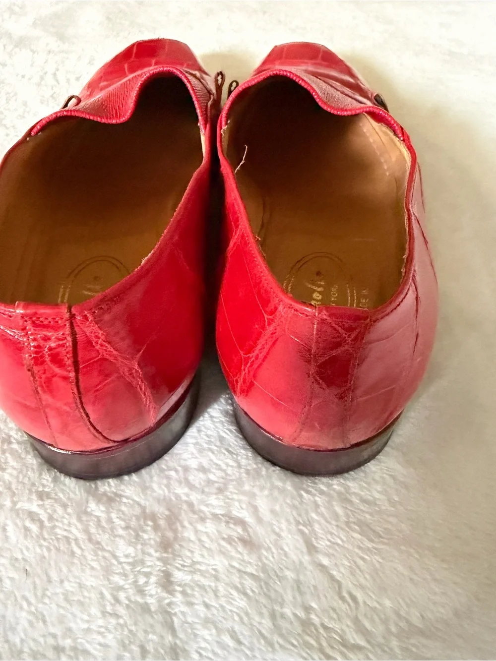 Red Croc-Texture Leather Slip-On Loafers